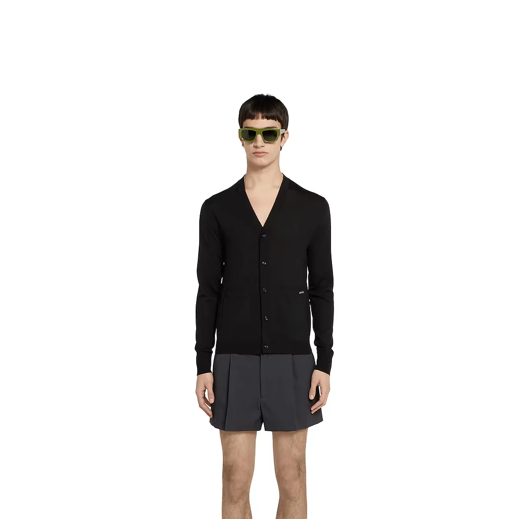 Fine Wool Knit Cardigan With Intarsia
