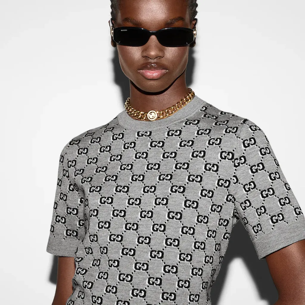 Wool Jacquard Top With Gg Shadow