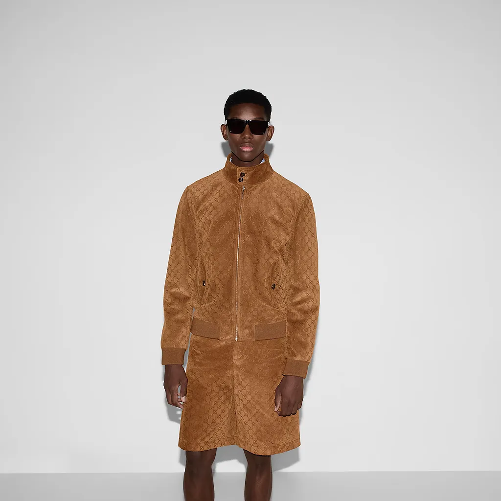 Embossed Gg Suede Bomber Jacket