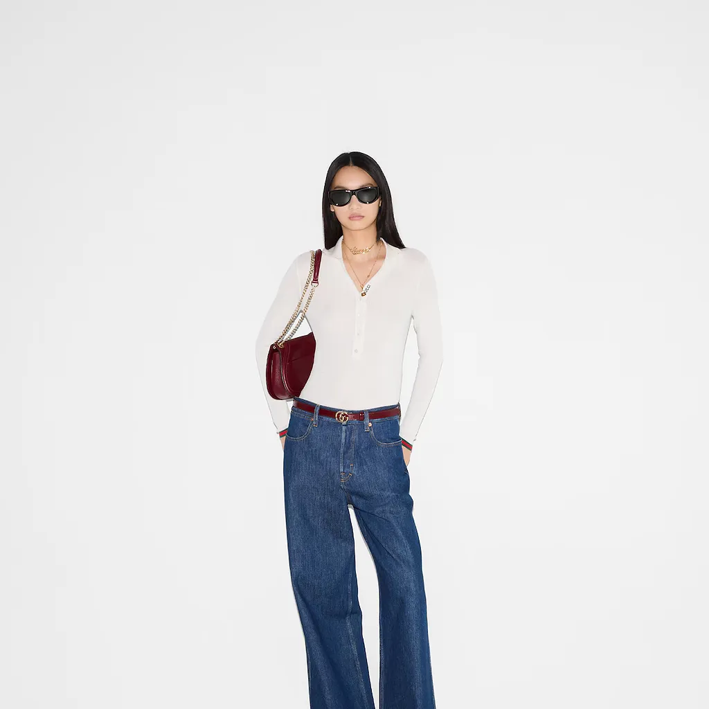 Cashmere And Silk Polo Top With Web