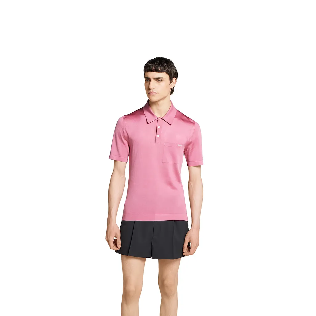 Fine Silk Knit Polo Shirt With Intarsia