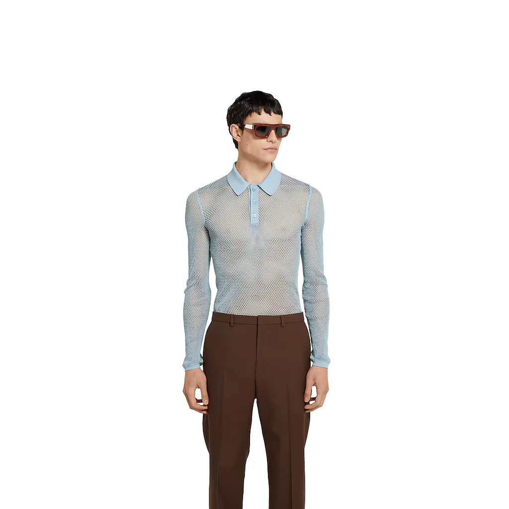 Embossed Technical Mesh Polo Top