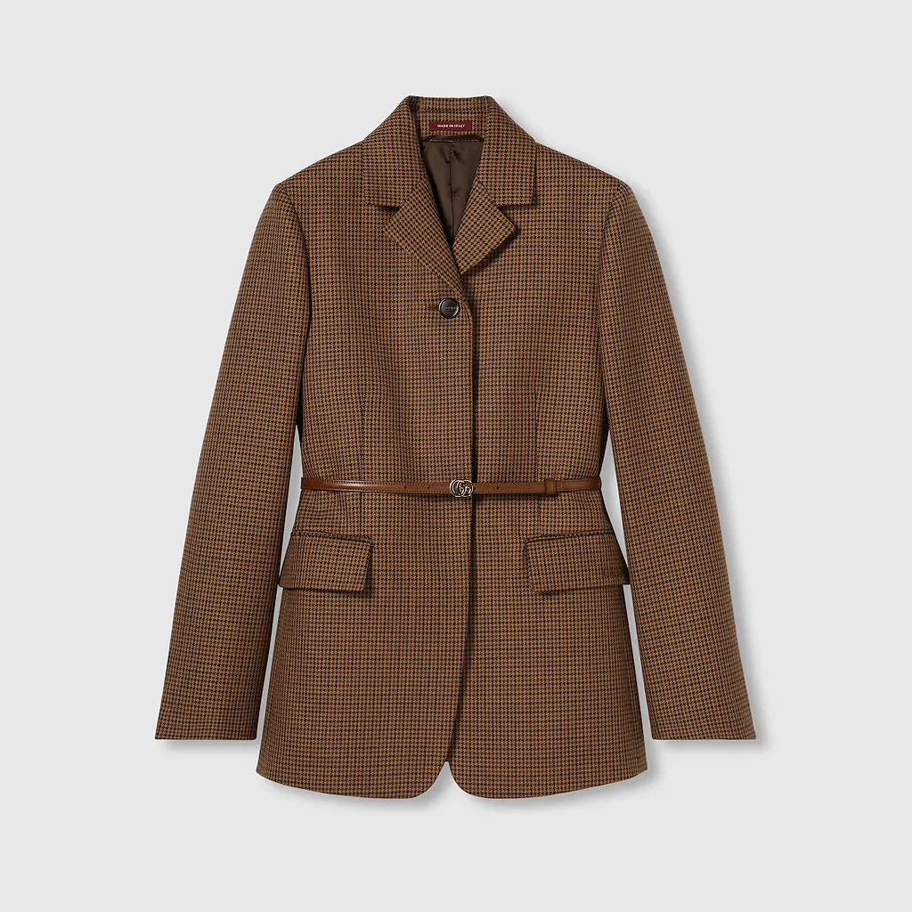 Houndstooth Wool Jacket With Embroidery