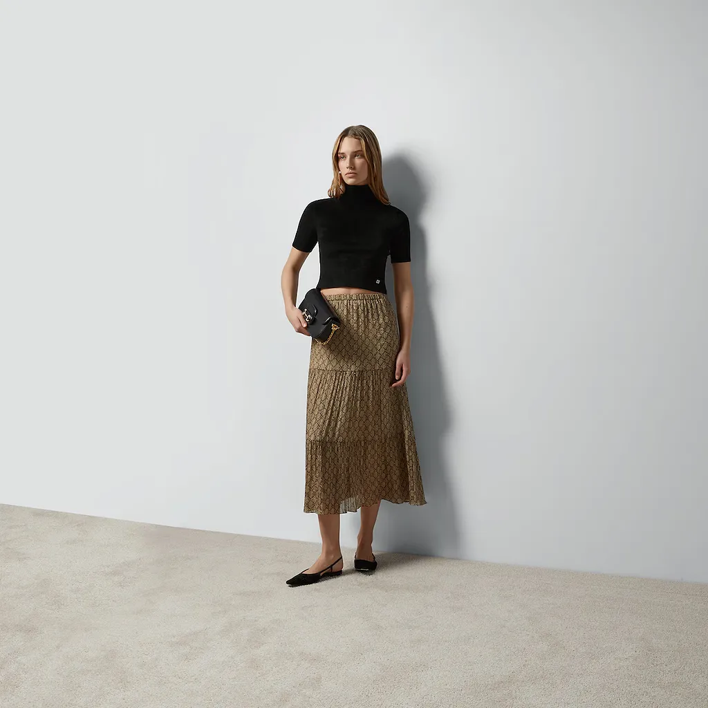 Gg Damier Print Silk Skirt