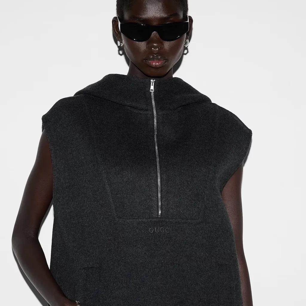 Embroidered Wool Silk Hooded Gilet