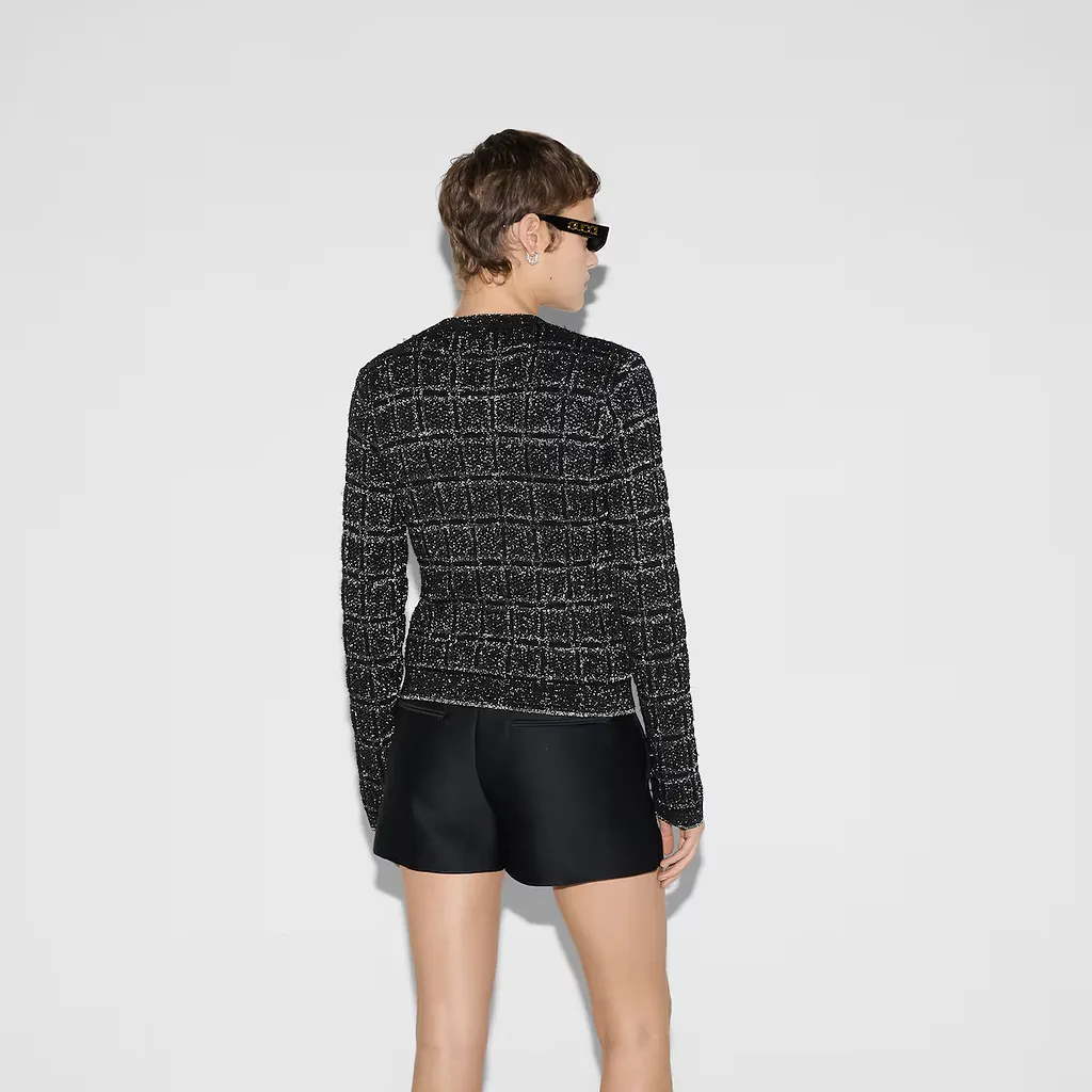 Wool And Lamé Check Jacquard Cardigan