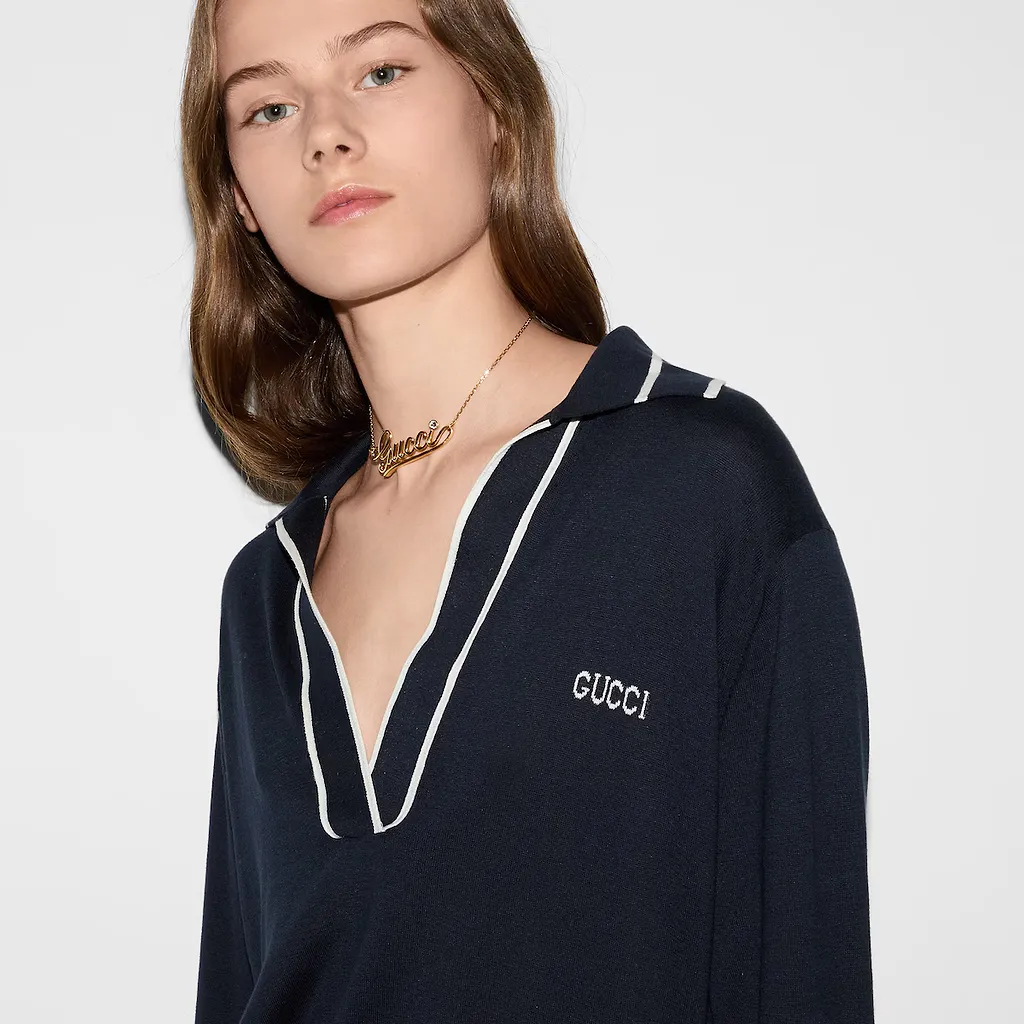 Cotton Polo Top With Gucci Intarsia