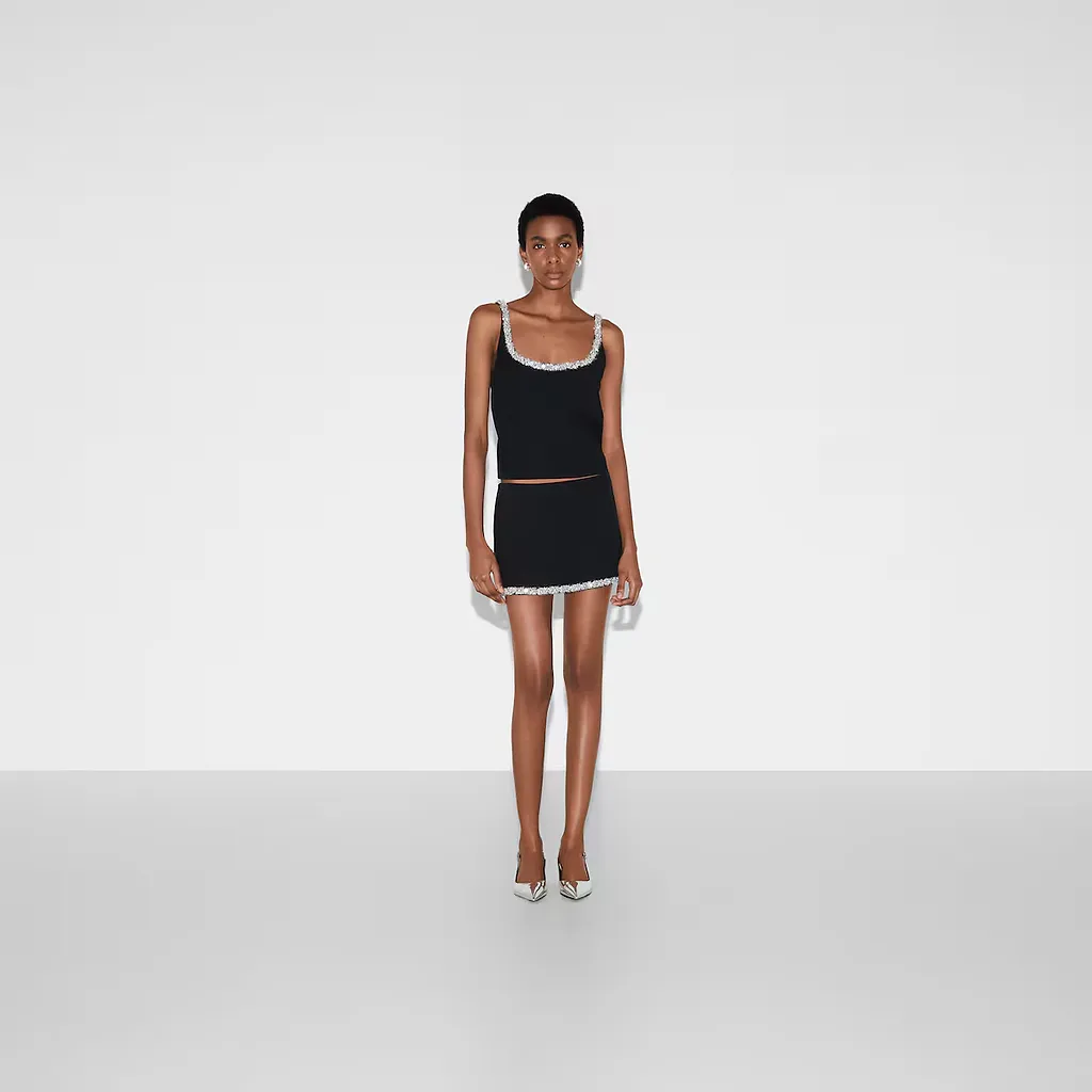 Embroidered Wool Silk CrÊPe Mini Skirt