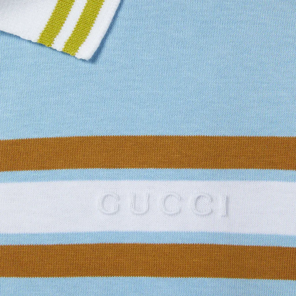 Striped Cotton Jersey Polo Top