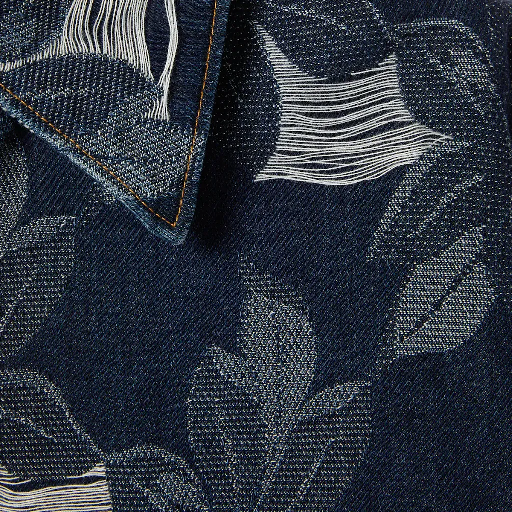 Cotton Denim Floral Jacquard Shirt