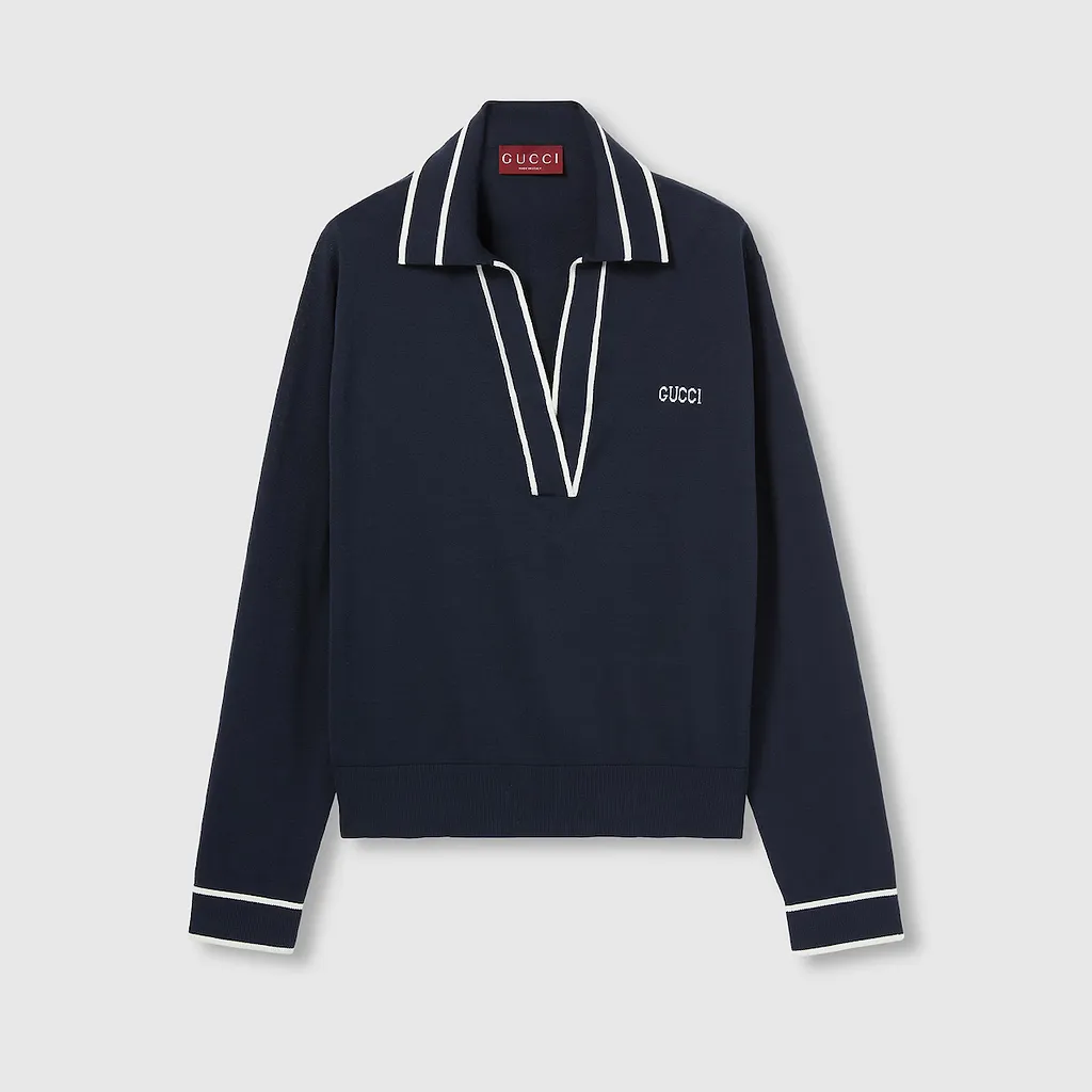 Cotton Polo Top With Gucci Intarsia