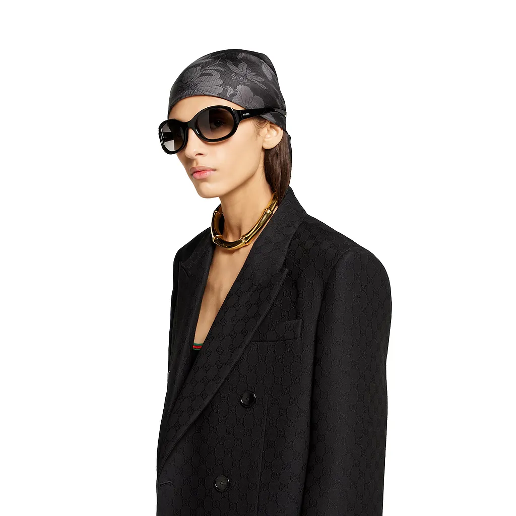 Gg Silk Wool CrÊPe Double-Breasted Coat
