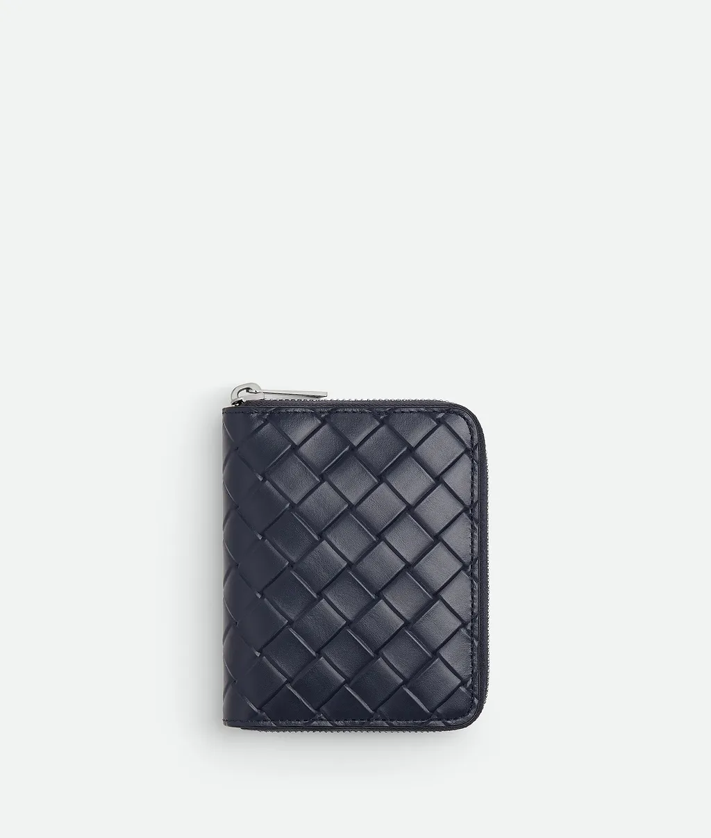 Intrecciato Stamp North/South Compact Zip Around Wallet
