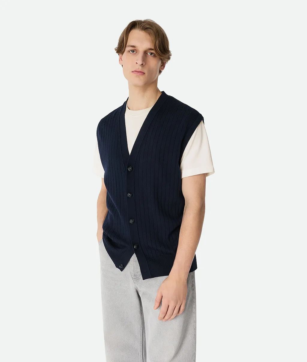 Wool Rib Cardigan Gilet
