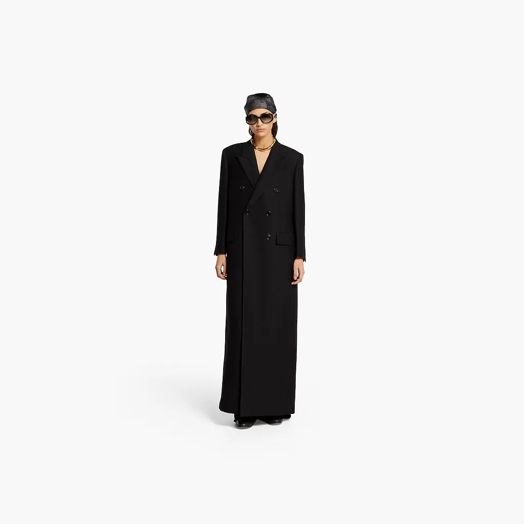 Gg Silk Wool CrÊPe Double-Breasted Coat