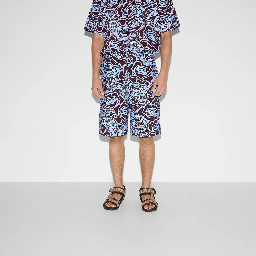 Printed Cotton Gabardine Shorts