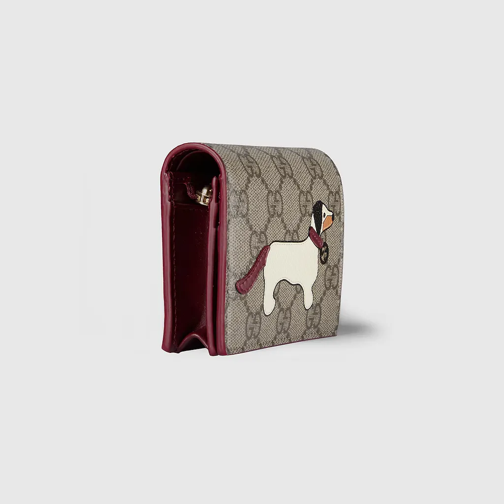 Gg Small Wallet With Dog Detail