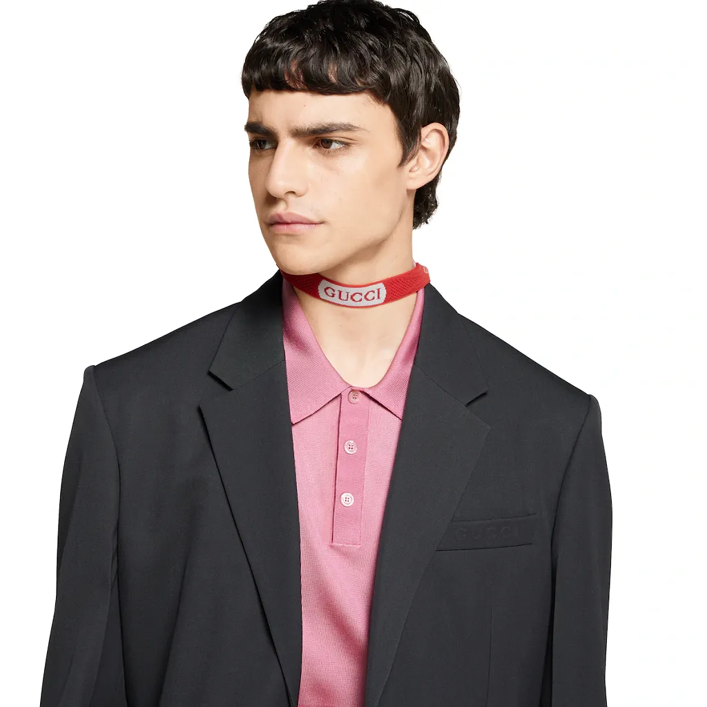 Fine Silk Knit Polo Shirt With Intarsia