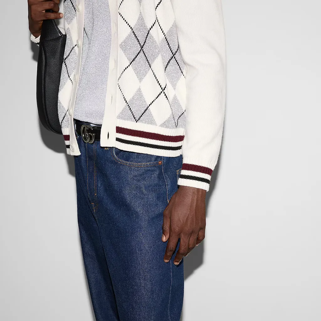 Wool Argyle Intarsia Knit Cardigan