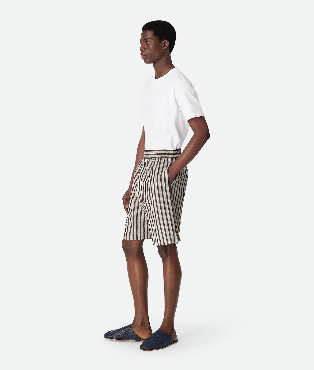 Stripe Cotton And Linen Shorts