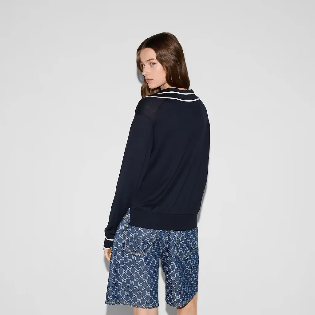Cotton Polo Top With Gucci Intarsia