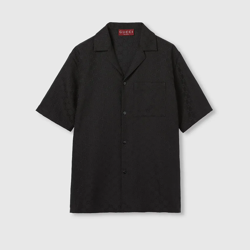 Gg Canvas Linen Blend Bowling Shirt