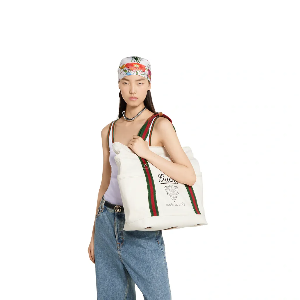 Printed Canvas Large Tote Bag