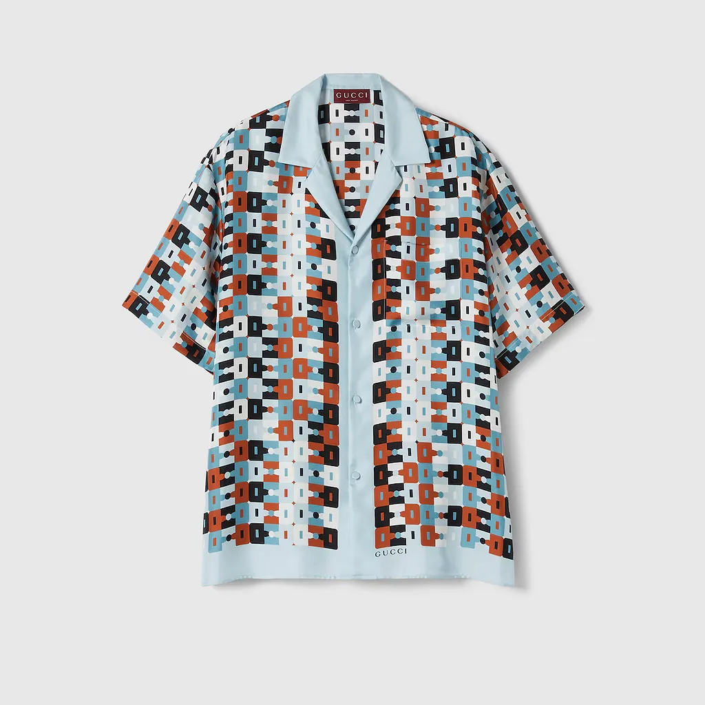 Printed Silk Twill Bowling Shirt