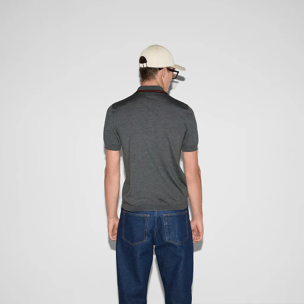 Wool Knit Polo Shirt With Web