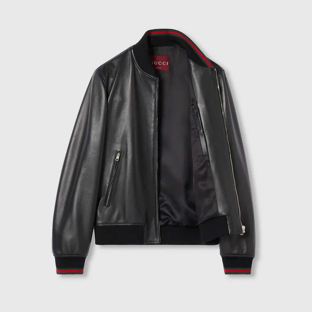 Leather Bomber Jacket With Web