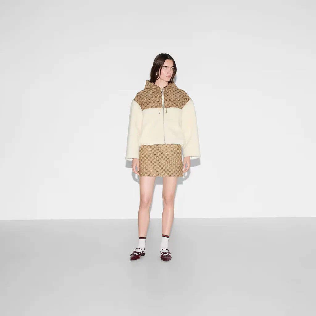 Gg Intarsia Wool Fleece Zip Jacket