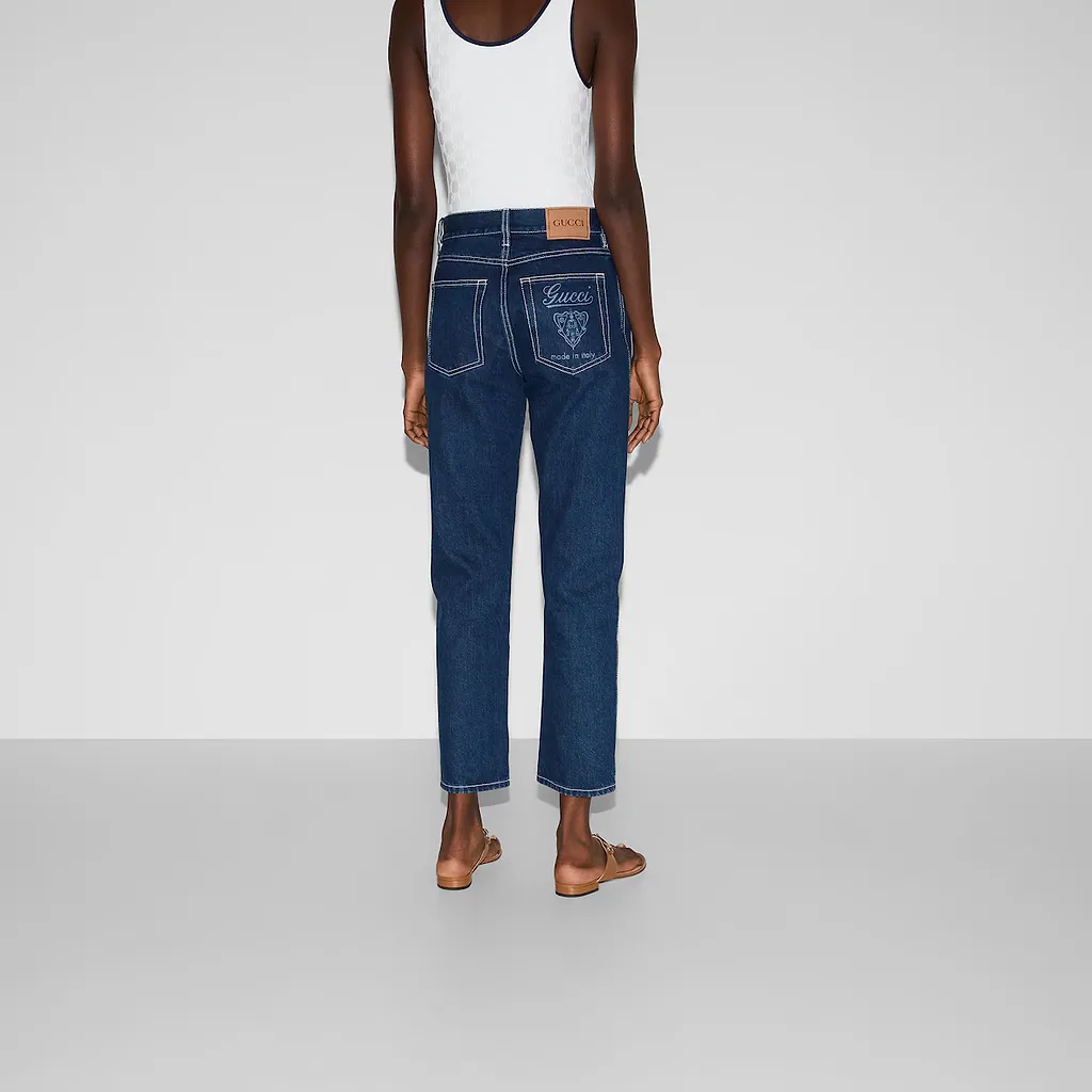 Slim Cropped Fit Lasered Denim Pants