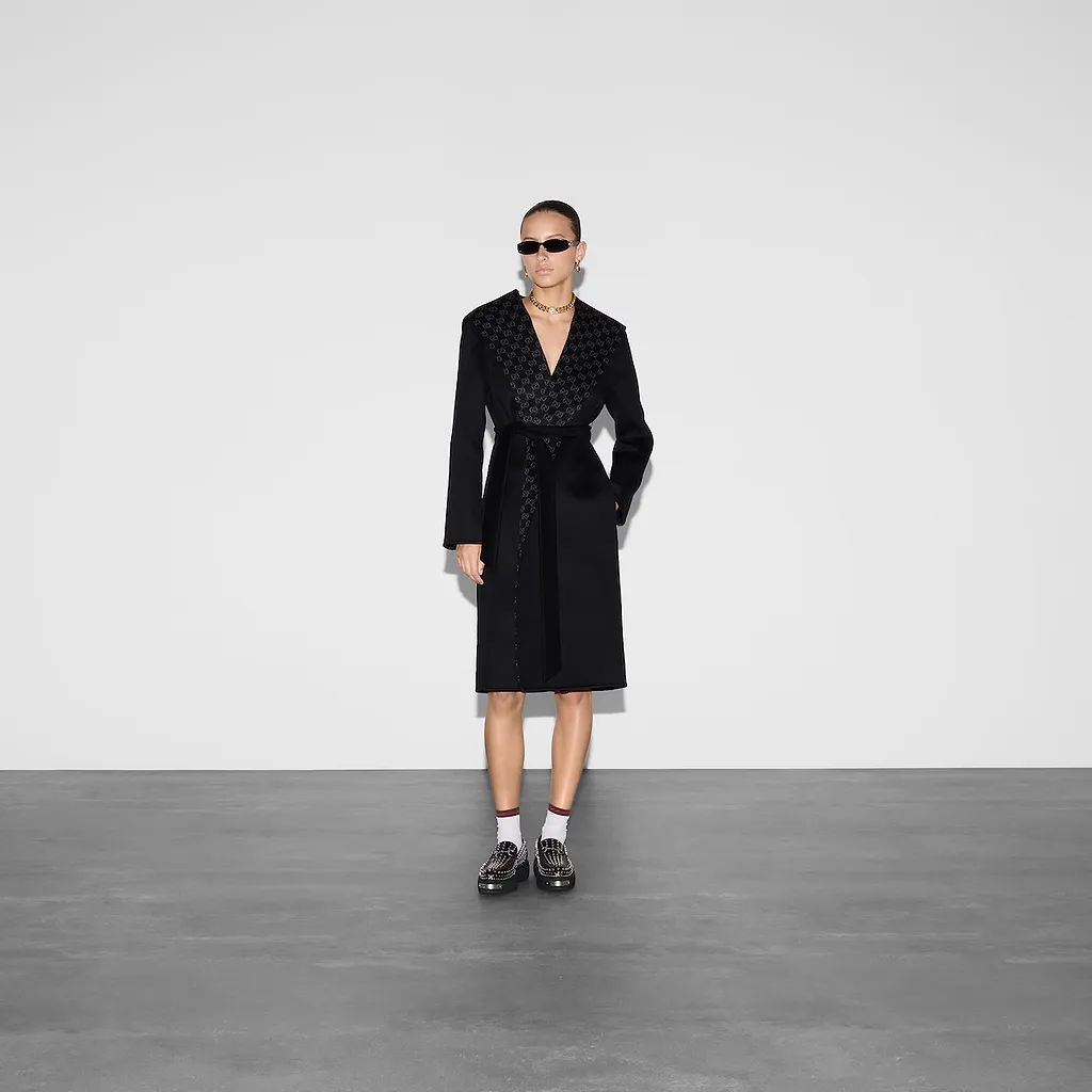Reversible Gg Silk Wool Blend Coat
