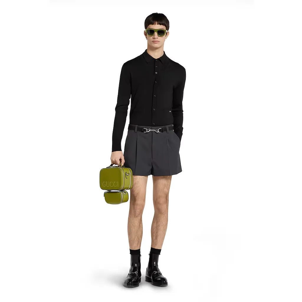 Fine Wool Knit Polo Top With Intarsia