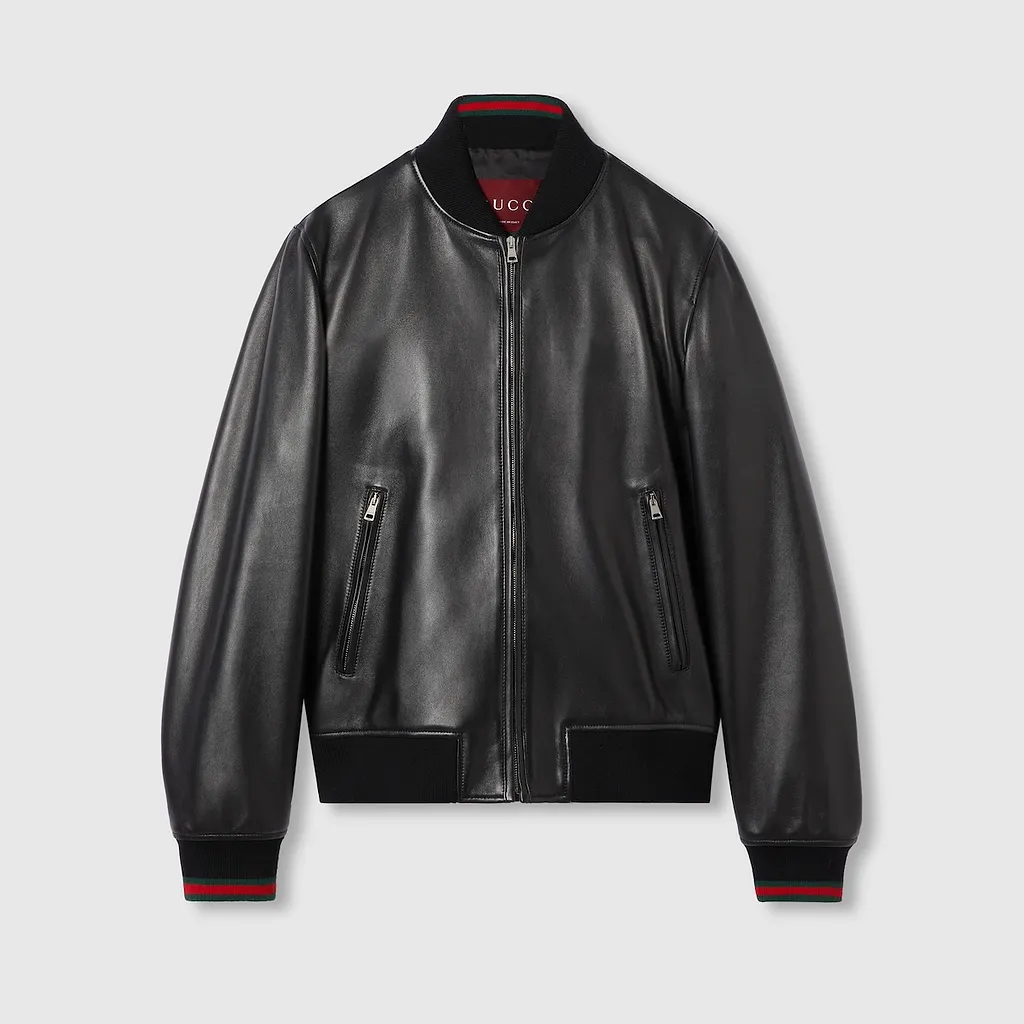 Leather Bomber Jacket With Web