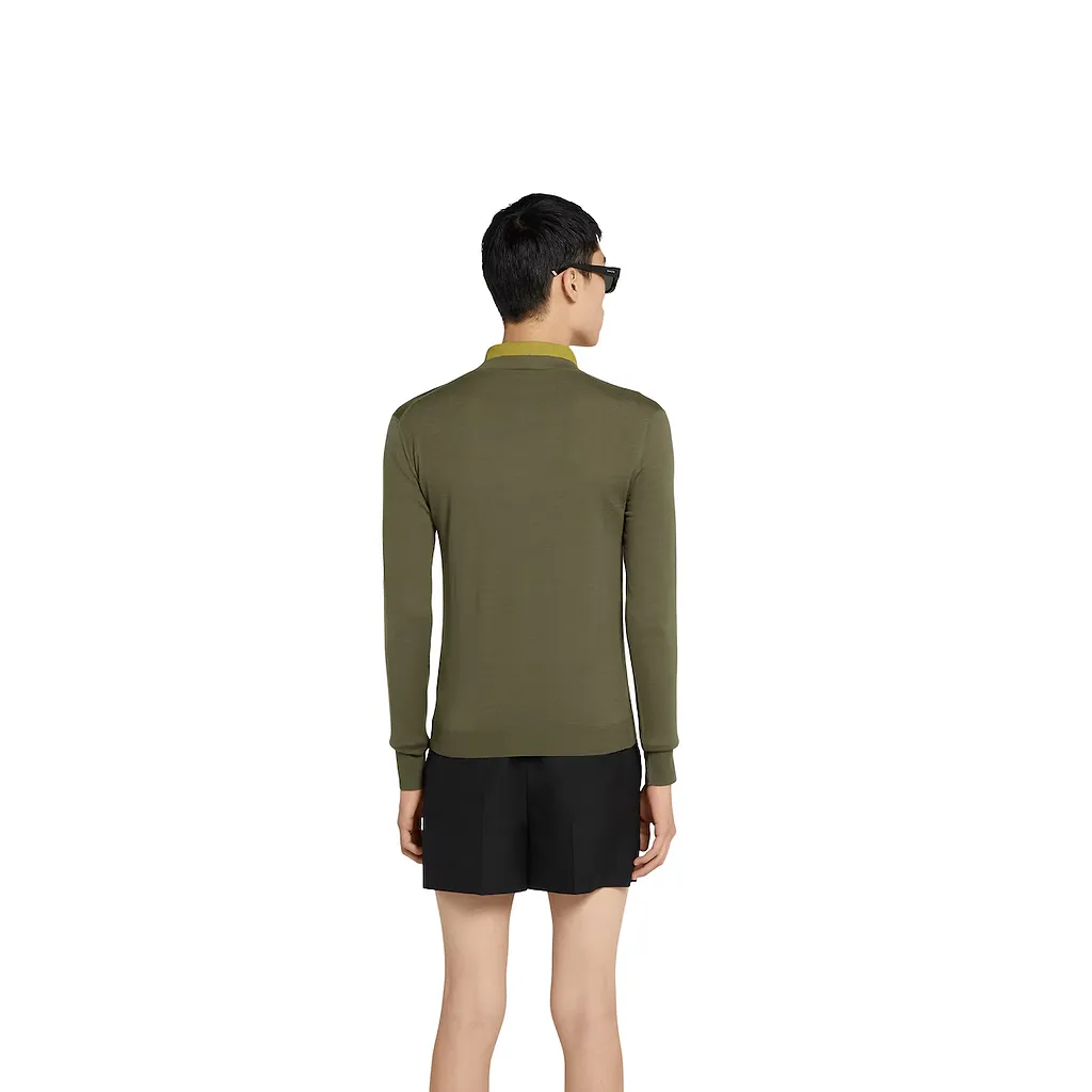 Fine Wool Knit Cardigan With Intarsia