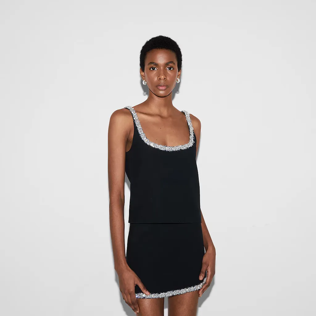 Embroidered Wool Silk CrÊPe Top