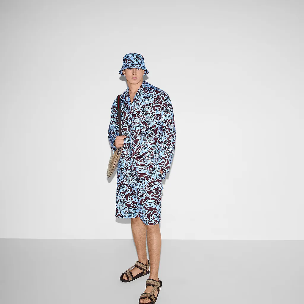 Printed Cotton Gabardine Shorts