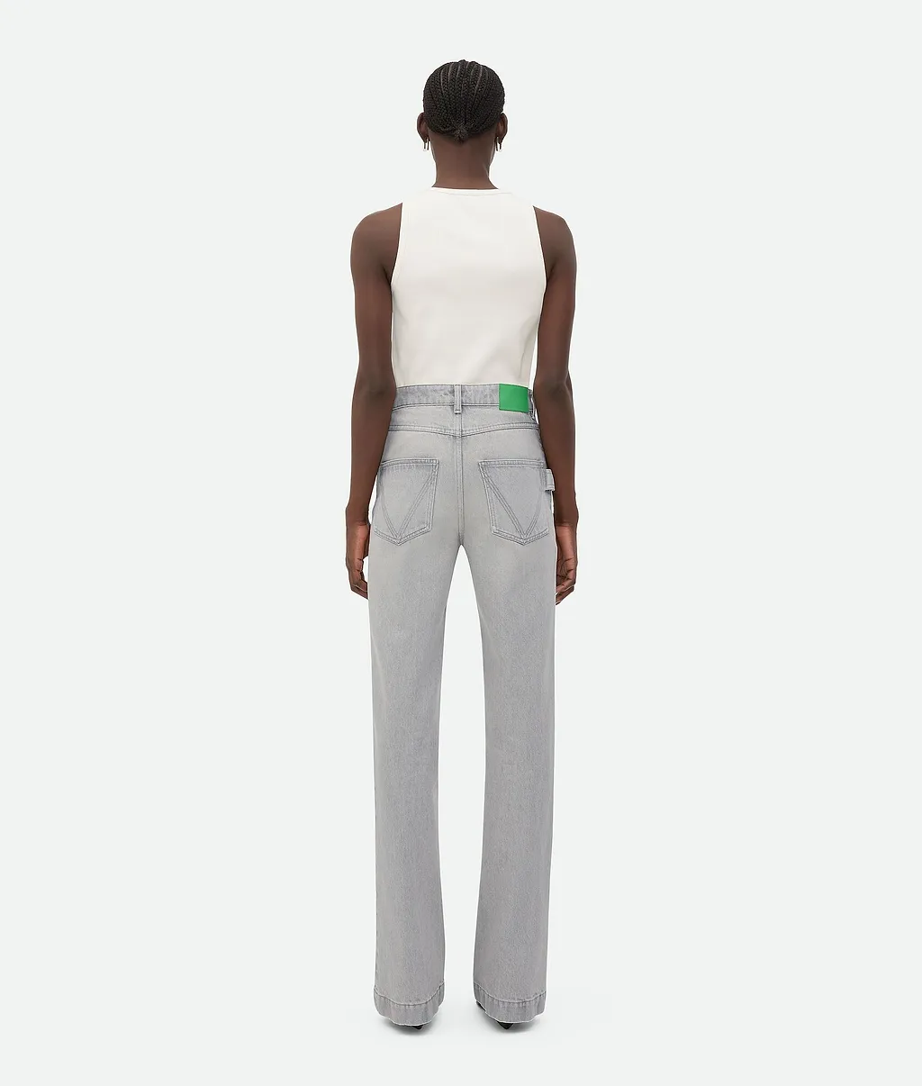 Light Grey Washed Flared Denim
