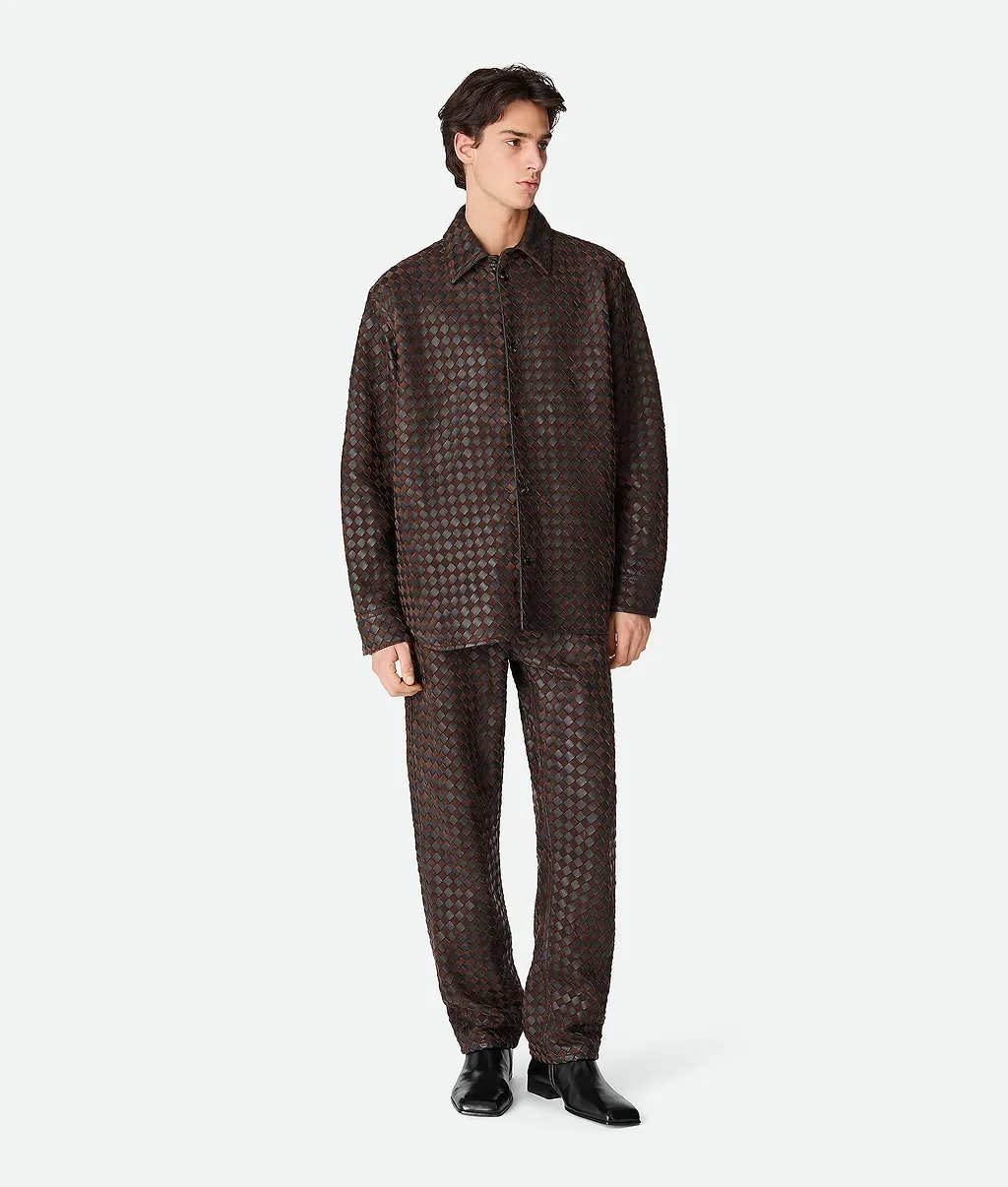 Intrecciato Leather And Suede Shirt