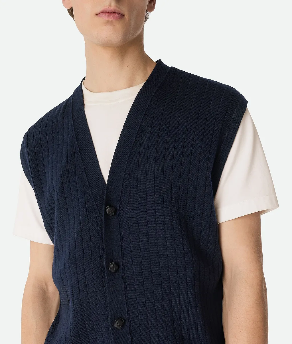 Wool Rib Cardigan Gilet