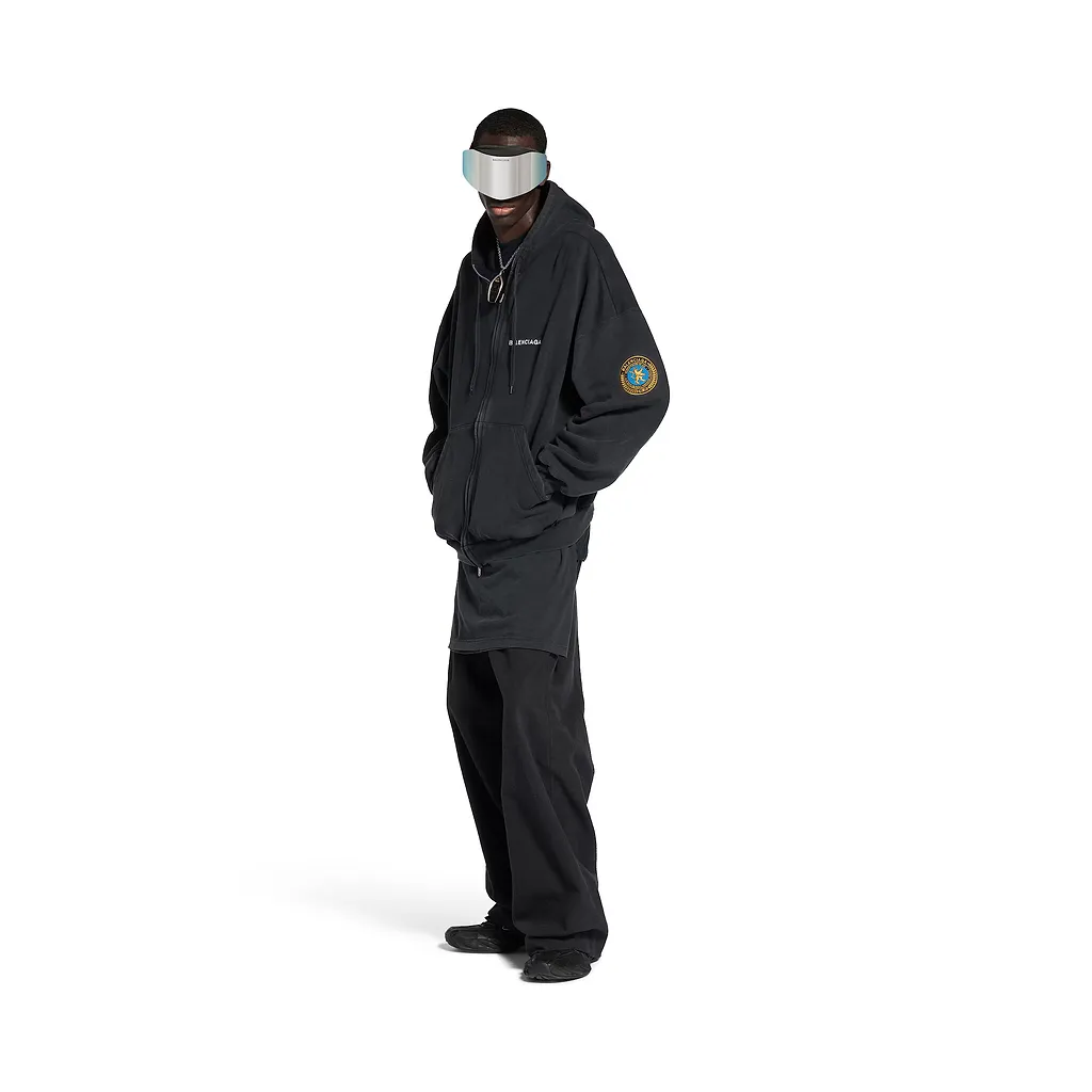 Uniform Patch Zip-Up Hoodie Large Fit