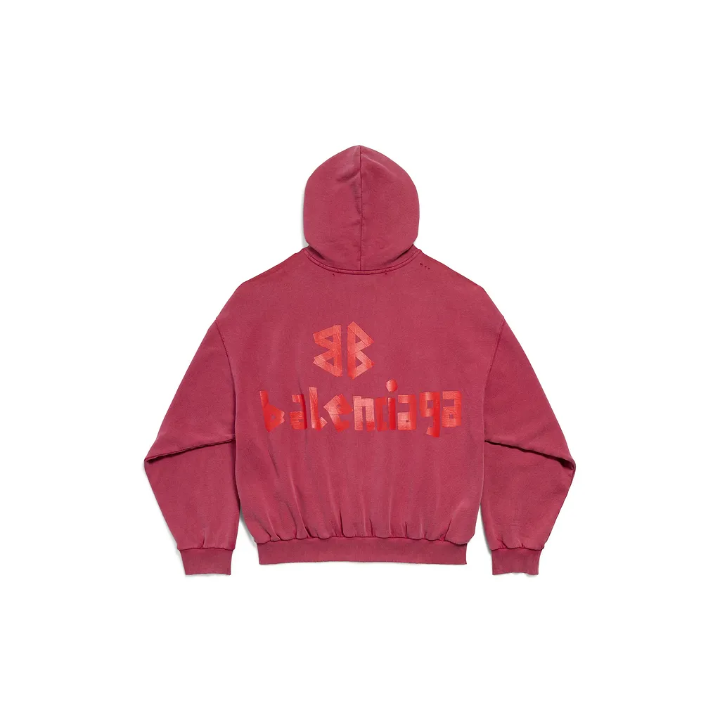 Tape Type Ripped Pocket Hoodie