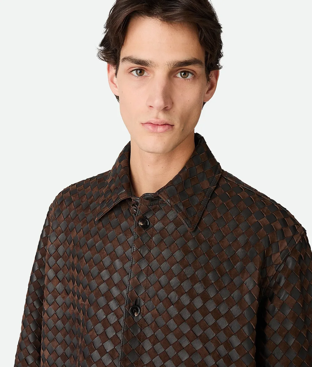 Intrecciato Leather And Suede Shirt