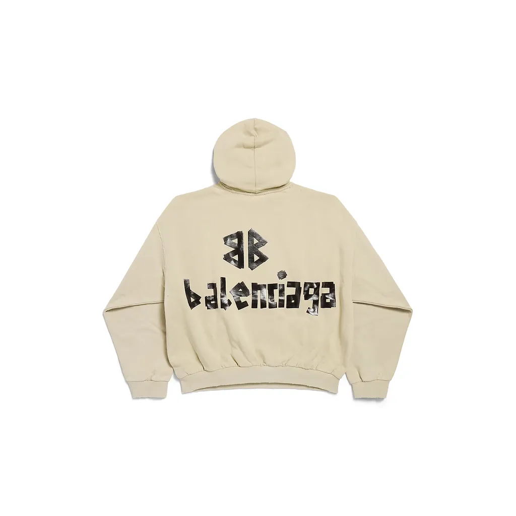 Tape Type Ripped Pocket Hoodie