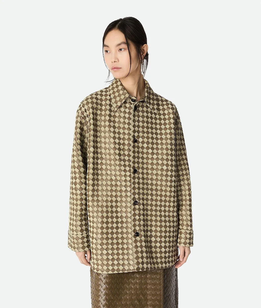 Intrecciato Leather And Suede Shirt