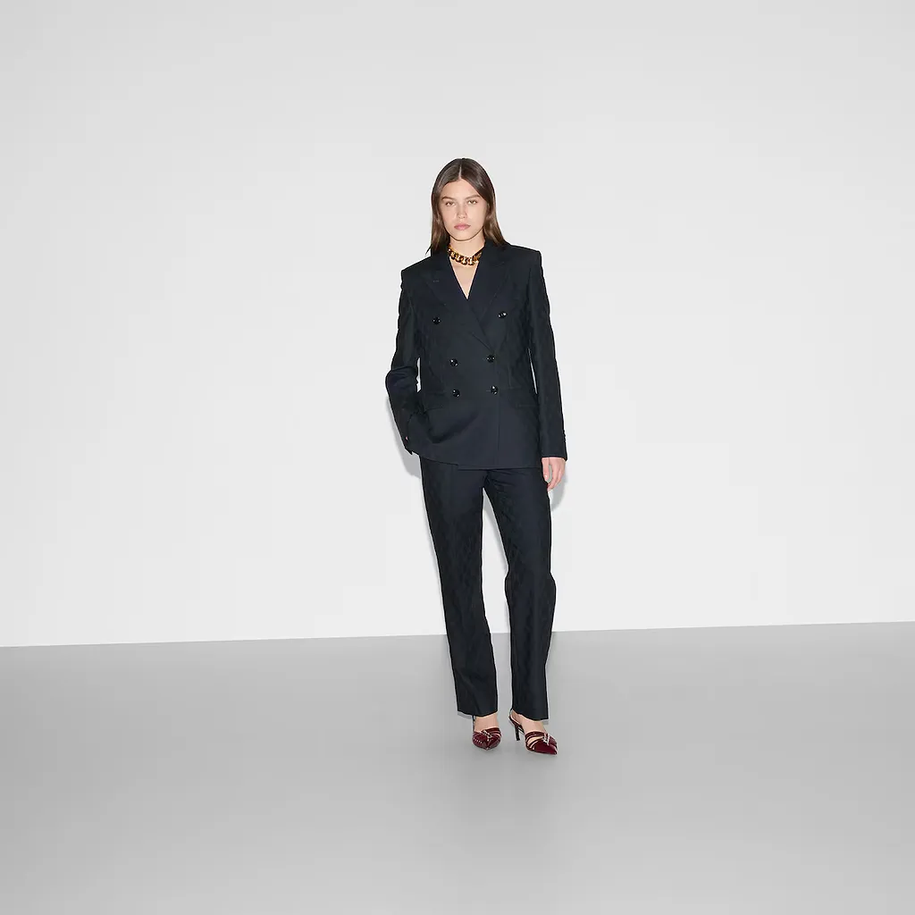 Double-Breasted Gg Wool Jacket
