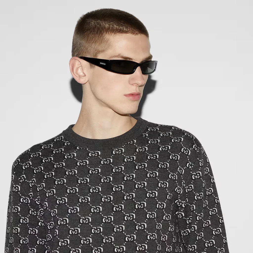 Wool Jacquard Sweater With Gg Shadow