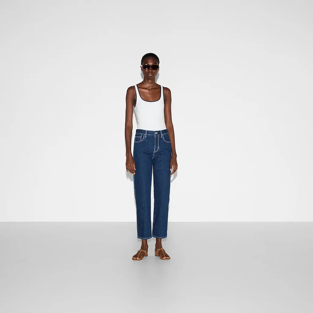 Slim Cropped Fit Lasered Denim Pants