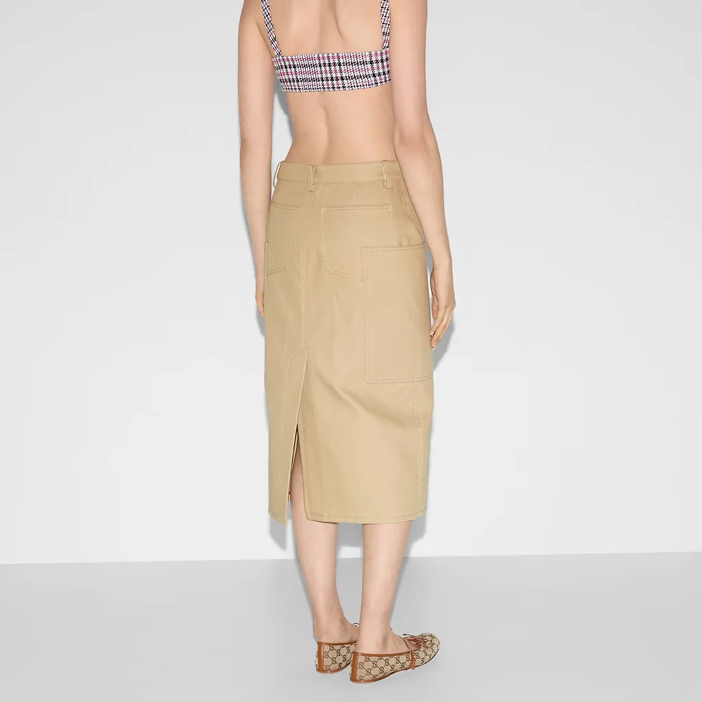 Embossed Mid-Length Cotton Drill Skirt